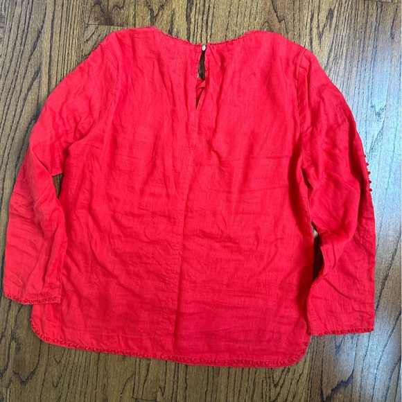 J.Crew Summer Linen Red Top with French Knots 3/4 Sleeve Sz 10 - Picture 2 of 4